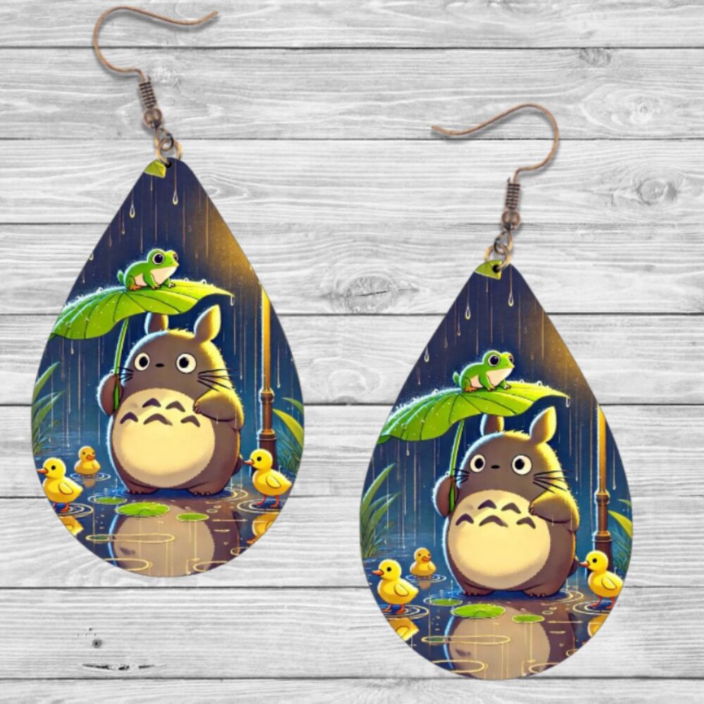 My Neighbor Totoro Earrings: Wooden Teardrop Hypoallergenic